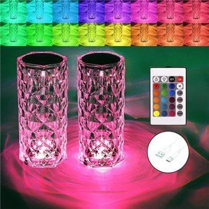 Crystal Table Lamp RGB Color Changing Night Lights(2Pack) Remote & Touch Control